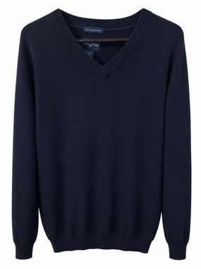 Men's Navy V-Neck 100% Cotton Sweater XL